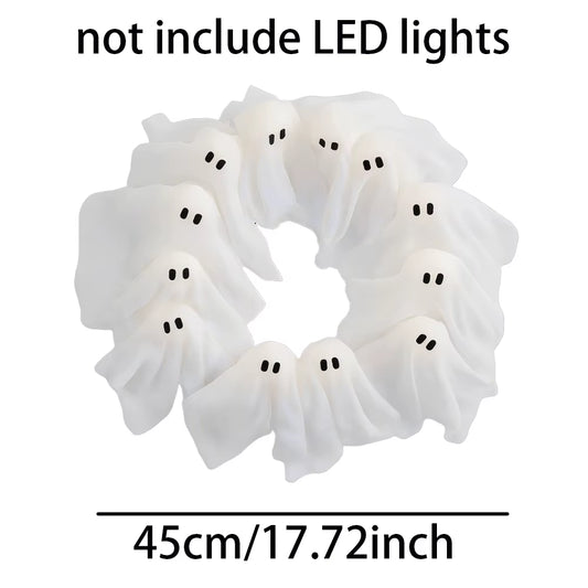 Halloween Light-Up Ghost Wreath Decoration for Ndoor Outdoor Wall Decor Spooky Front Door Led Hanging Decor Props