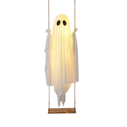 Outdoor Large Hanging Swing Ghost Halloween Decoration with String Lights Ghost Cute Ghost Decoration Front Porch Courtyard Tree